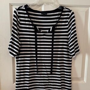 Talbots Black and White Striped Short Sleeve Top